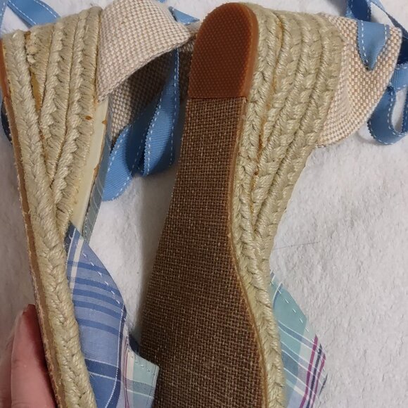 Vintage Tommy Hilfiger Regina Blue Madras plaid sandals, wedge sz 9.5 - Picture 3 of 7